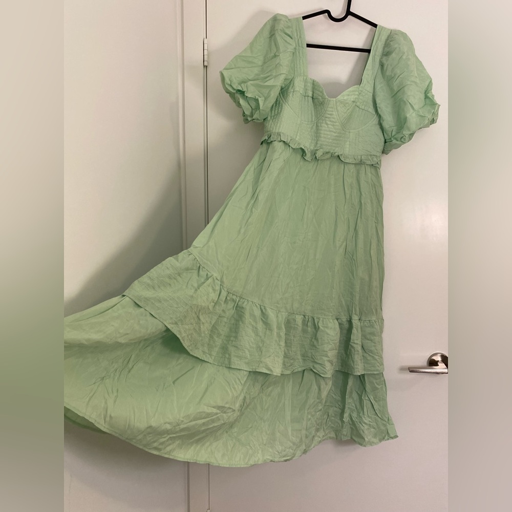 Farm Rio Soft Green Short Sleeve Midi Dress Garden Party Cottage Core - Picture 7 of 13